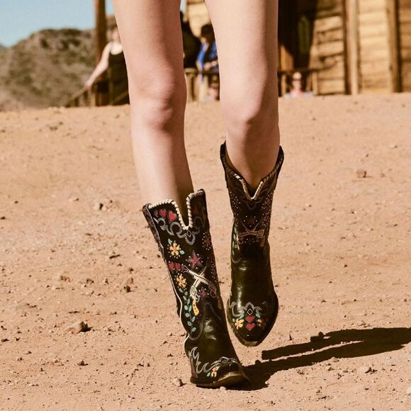 Women's Multi Color Western Cowgirl Boots Embroidered Patchwork Wide Calf Pull - Picture 2 of 7